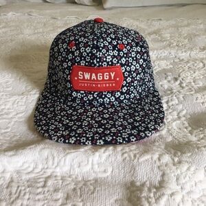 Justin Bieber Navy Floral Snapback Hat with Red Patch